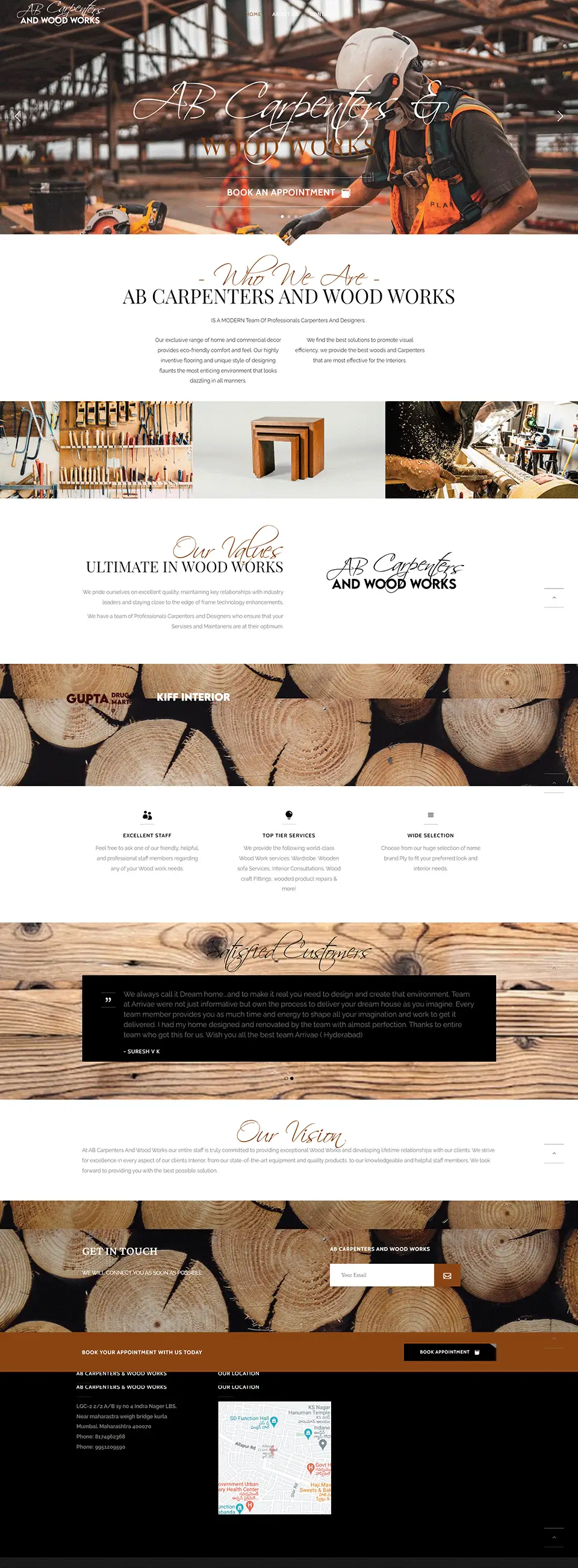 AB Carpenters website — lead generation and booking system built by Kode studio Hyderabad