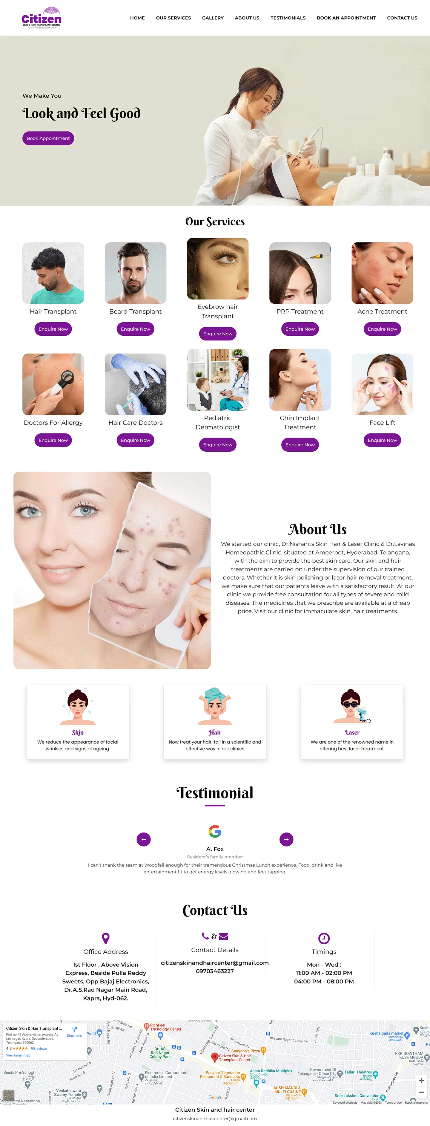 Citizens Skin & Hair clinic website with appointment booking — Kode studio Hyderabad