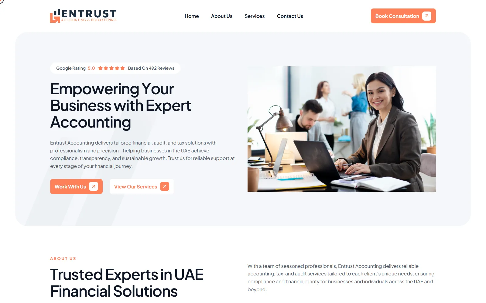 Entrust Accounts accounting services website — built by Kode studio